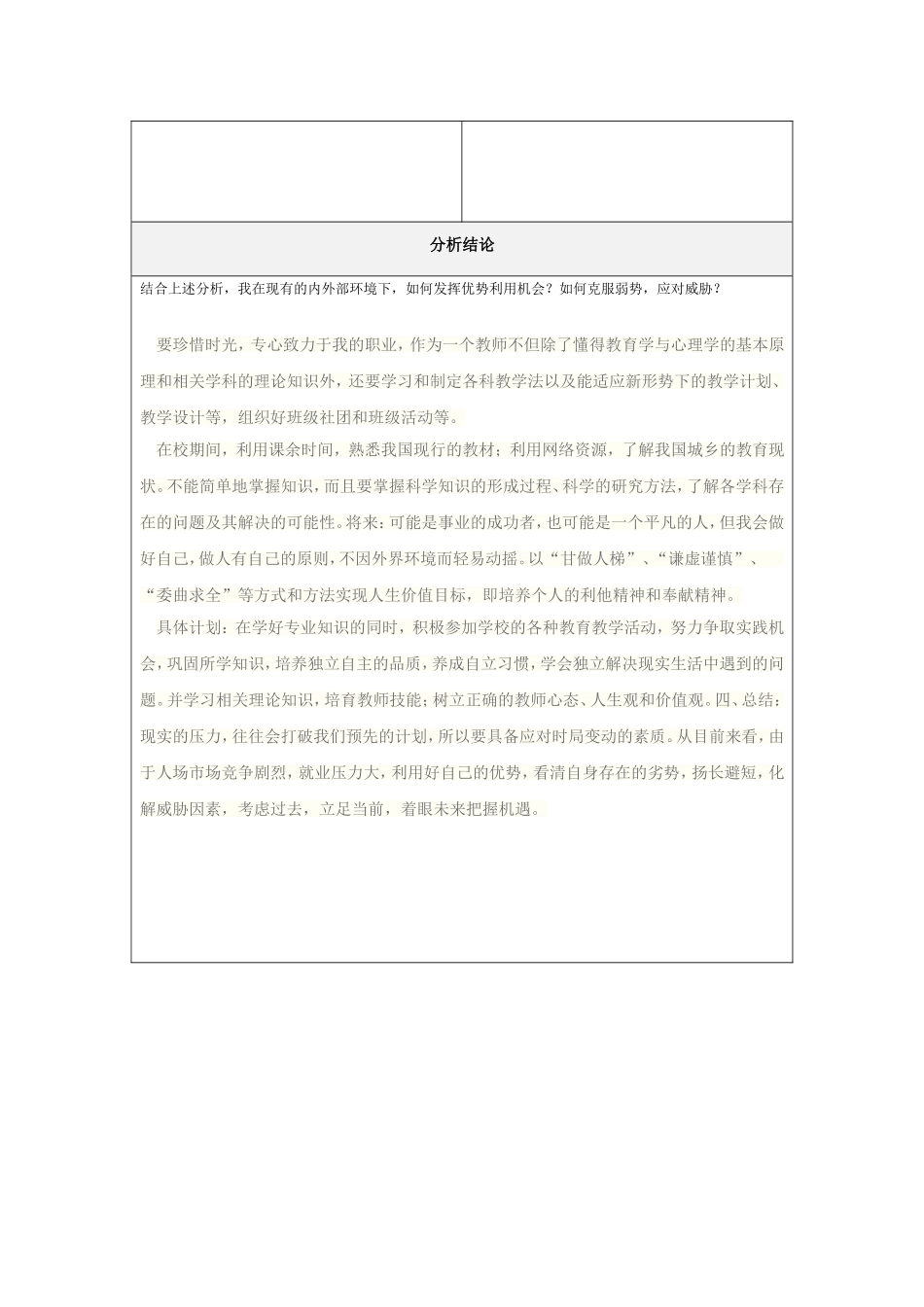 肖玲的个人自我诊断SWOT分析表_第2页