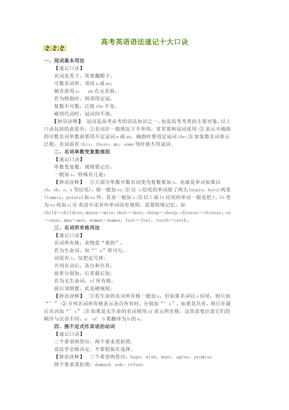 2013年高考英语语法速记十大口诀_第1页