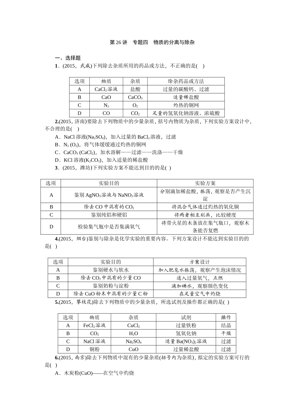 第26讲专题四物质的分离与除杂_第1页