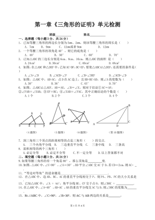 《三角形的证明》单元检测