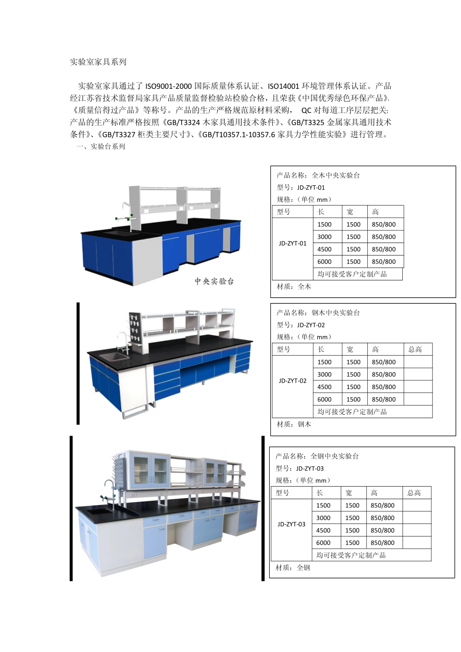 实验室家具实验台系列规格参数_第1页