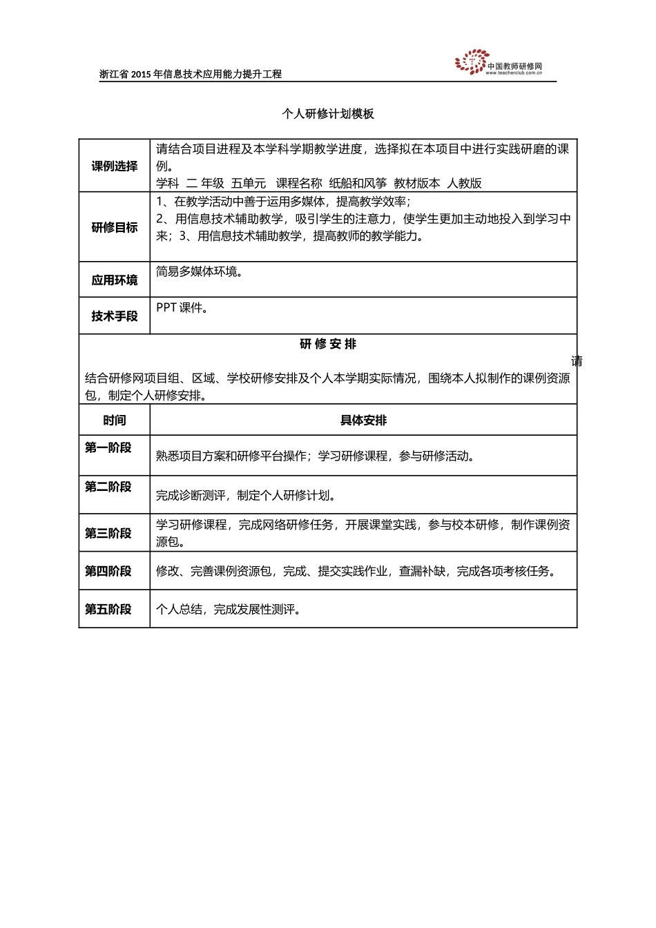张小琴个人研修计划模板_第1页