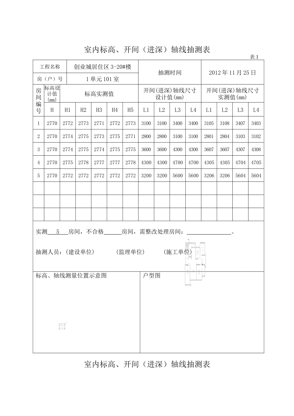 室内标高、开间(进深)轴线抽测表3-20_第1页