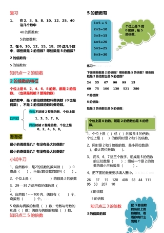 人教版五年级下册因数与倍数第二讲知识点及练习题