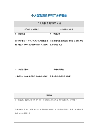 个人自我诊断SWOT分析表(陈少纯)