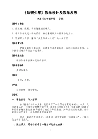 《顶碗少年》教学设计及教学反思