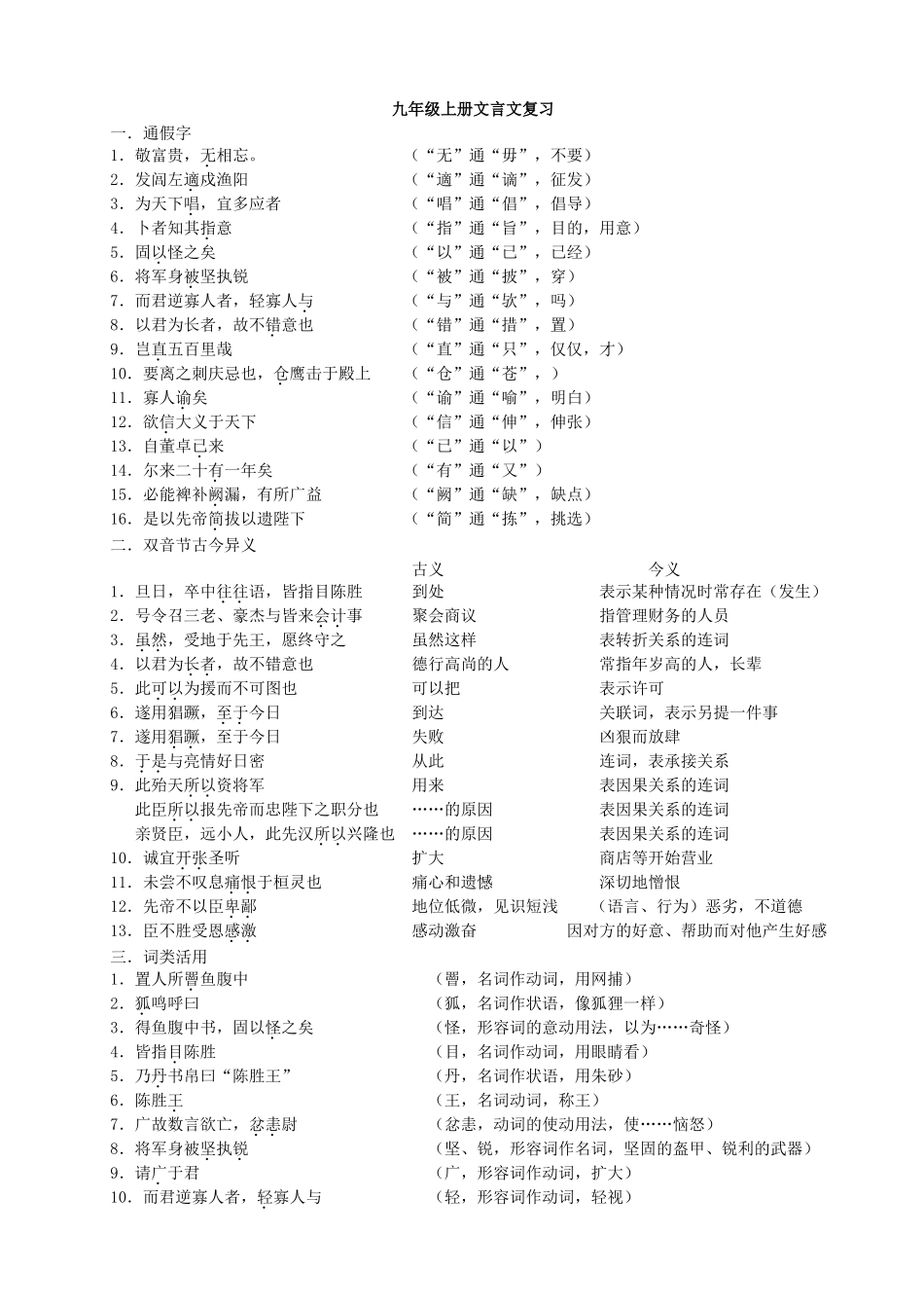 九年级上册文言文复习_第1页