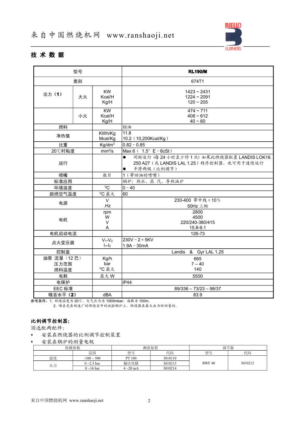 利雅路轻油燃烧器燃烧机RL190M说明书_第3页