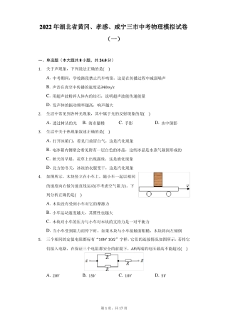 2022年湖北黄冈孝感咸宁三中考物理模拟试卷一附答案详解