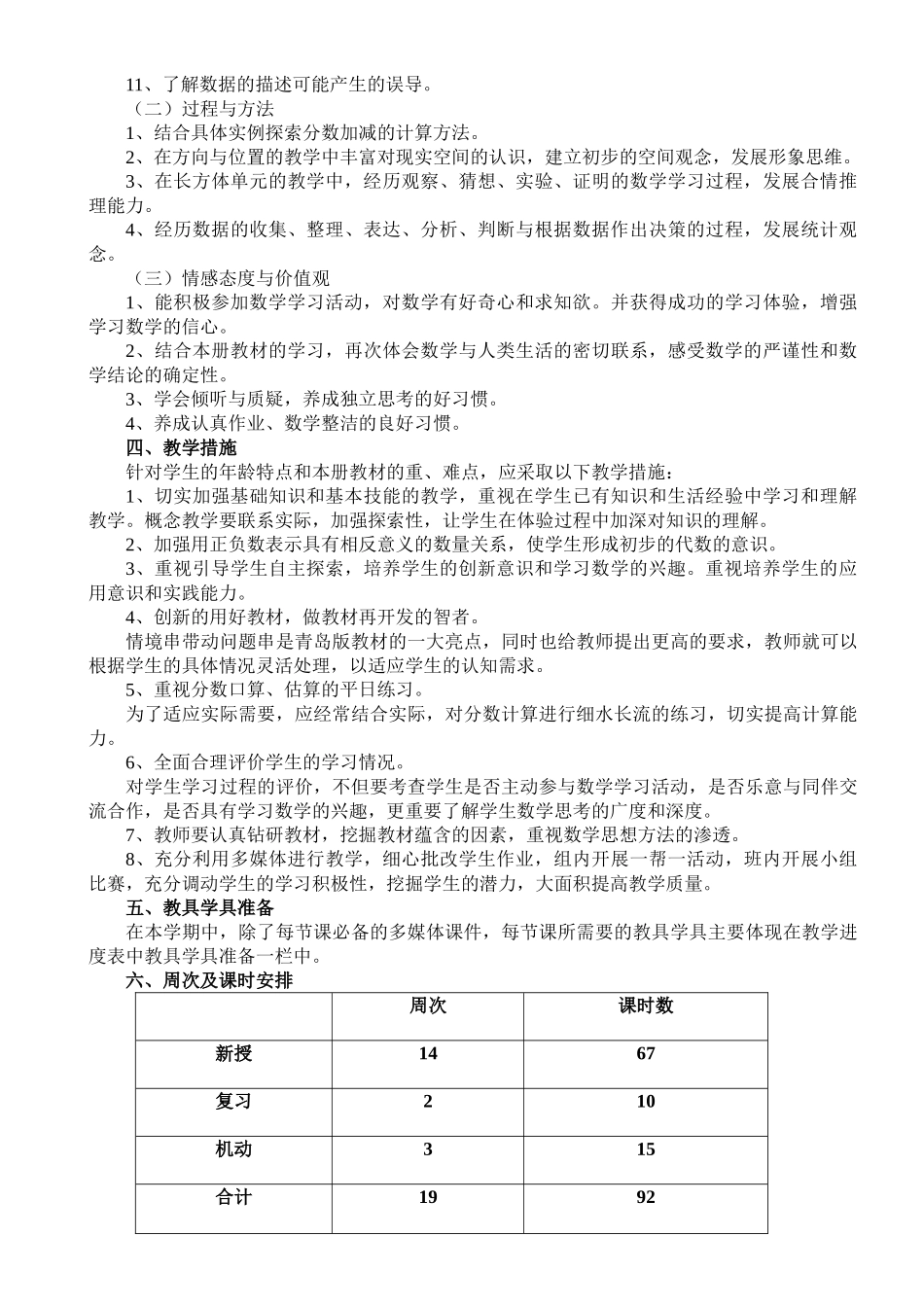 2016年青岛版五年级下册数学教学计划_第2页