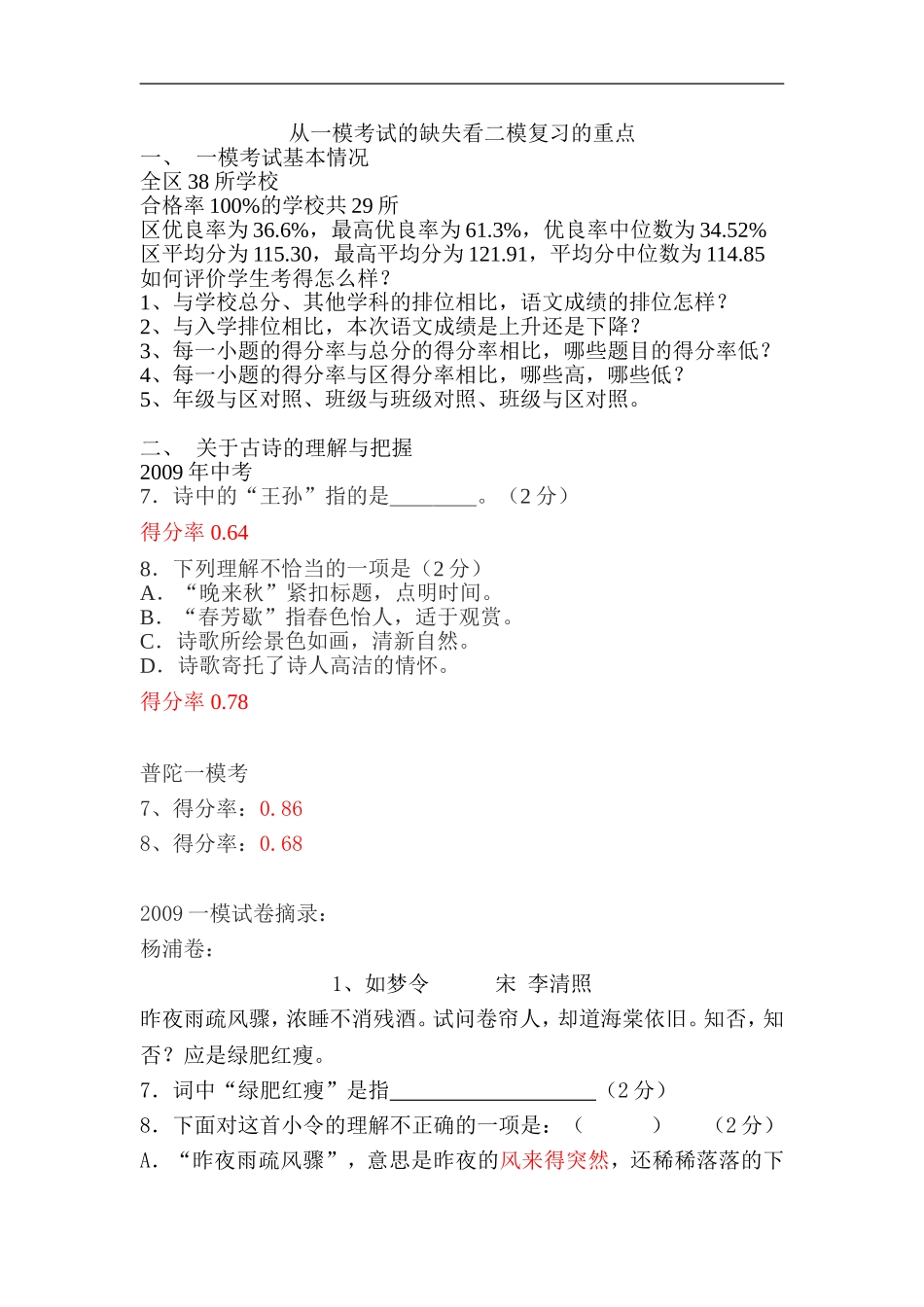 从一模考试的缺失看二模复习的重点_第1页