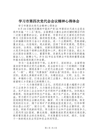 学习市第四次党代会会议精神心得体会