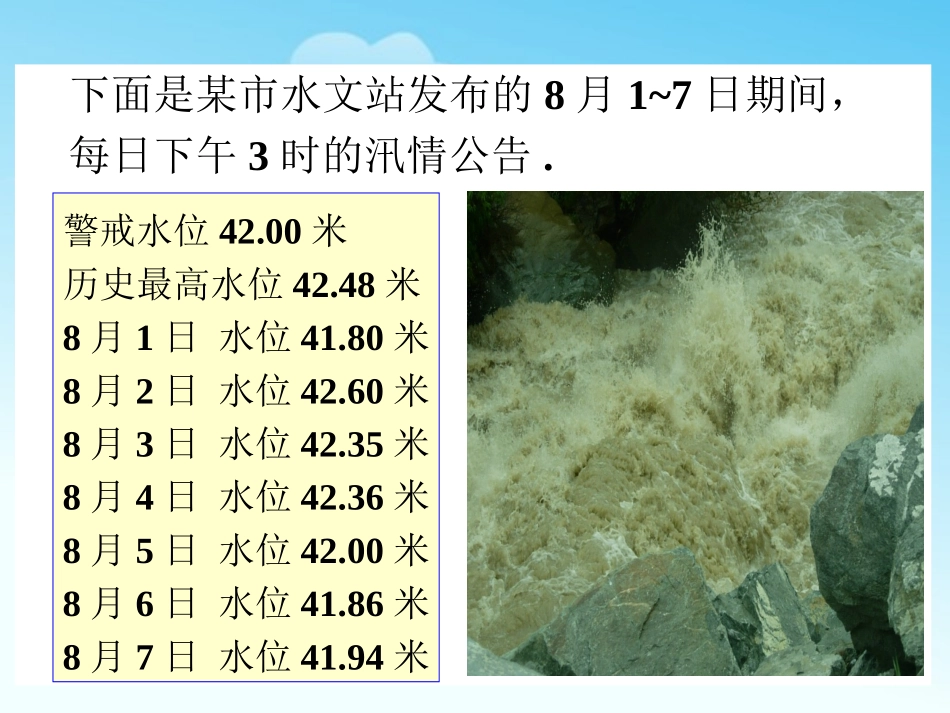 画出水位变化情况的折线统计图-并标明警戒水位_第1页
