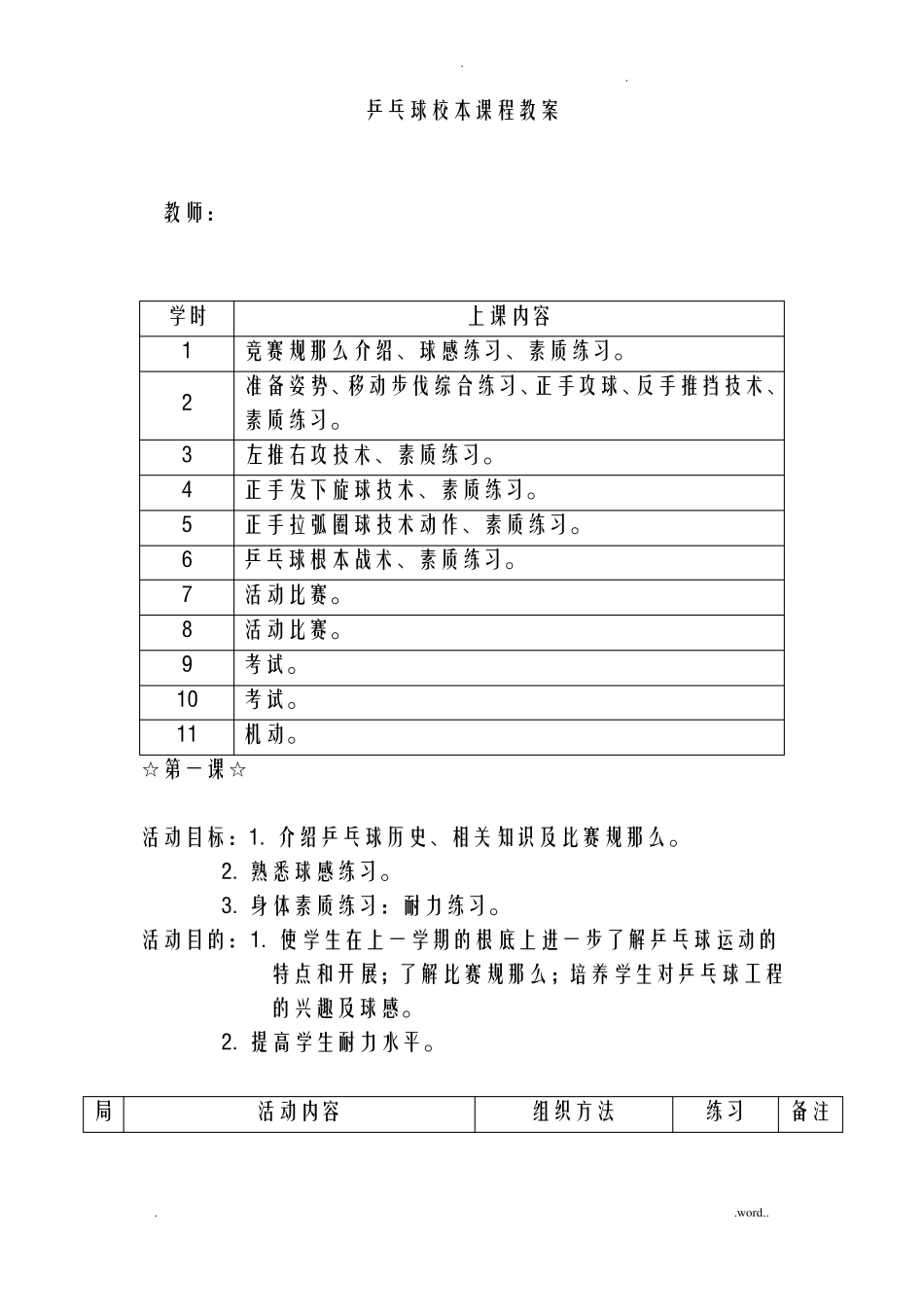乒乓球校本课程教案_第1页