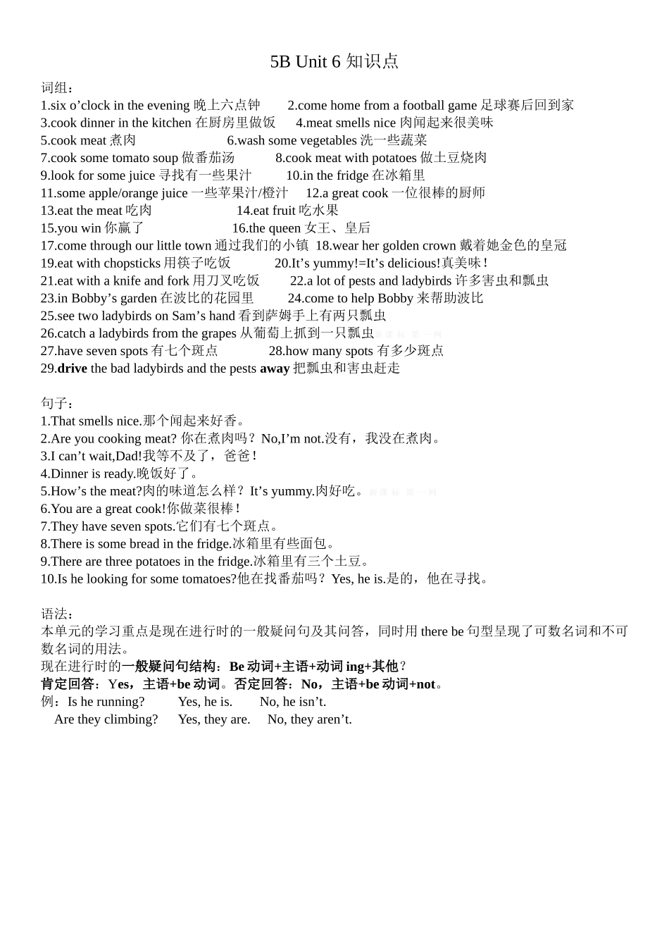 新译林5B-Unit-6-in-the-kitchen知识点_第1页