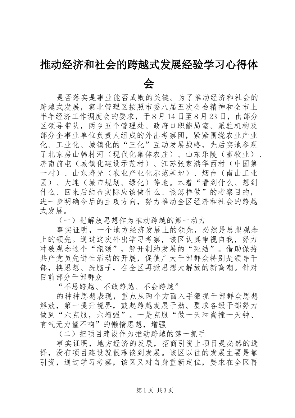 推动经济和社会的跨越式发展经验学习心得体会_第1页