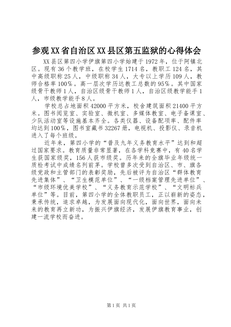参观XX省自治区XX县区第五监狱的心得体会_第1页
