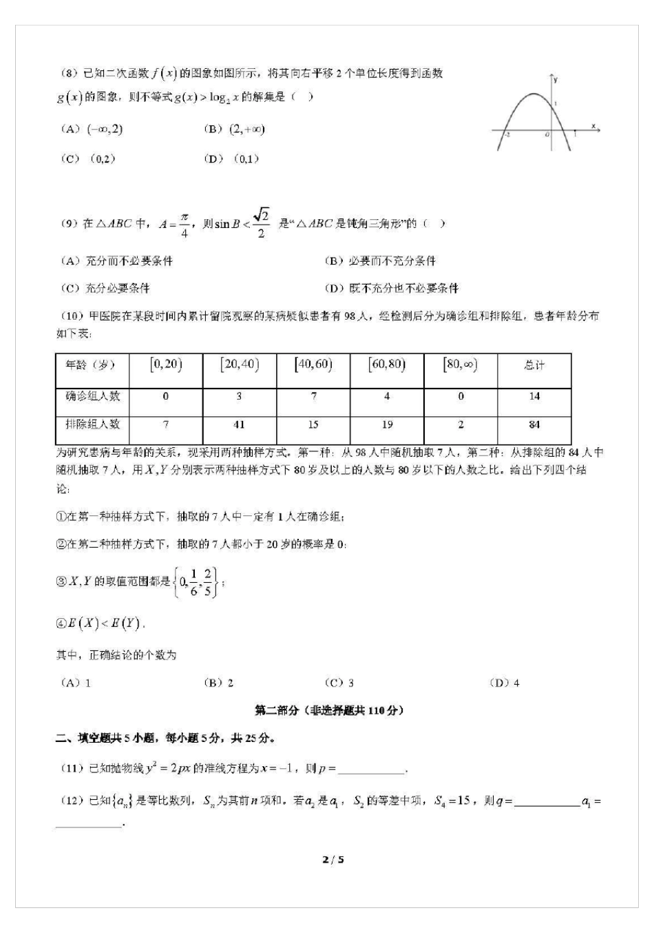 2022年北京海淀区高三年级第一次模拟测试一模数学试卷与答案_第2页