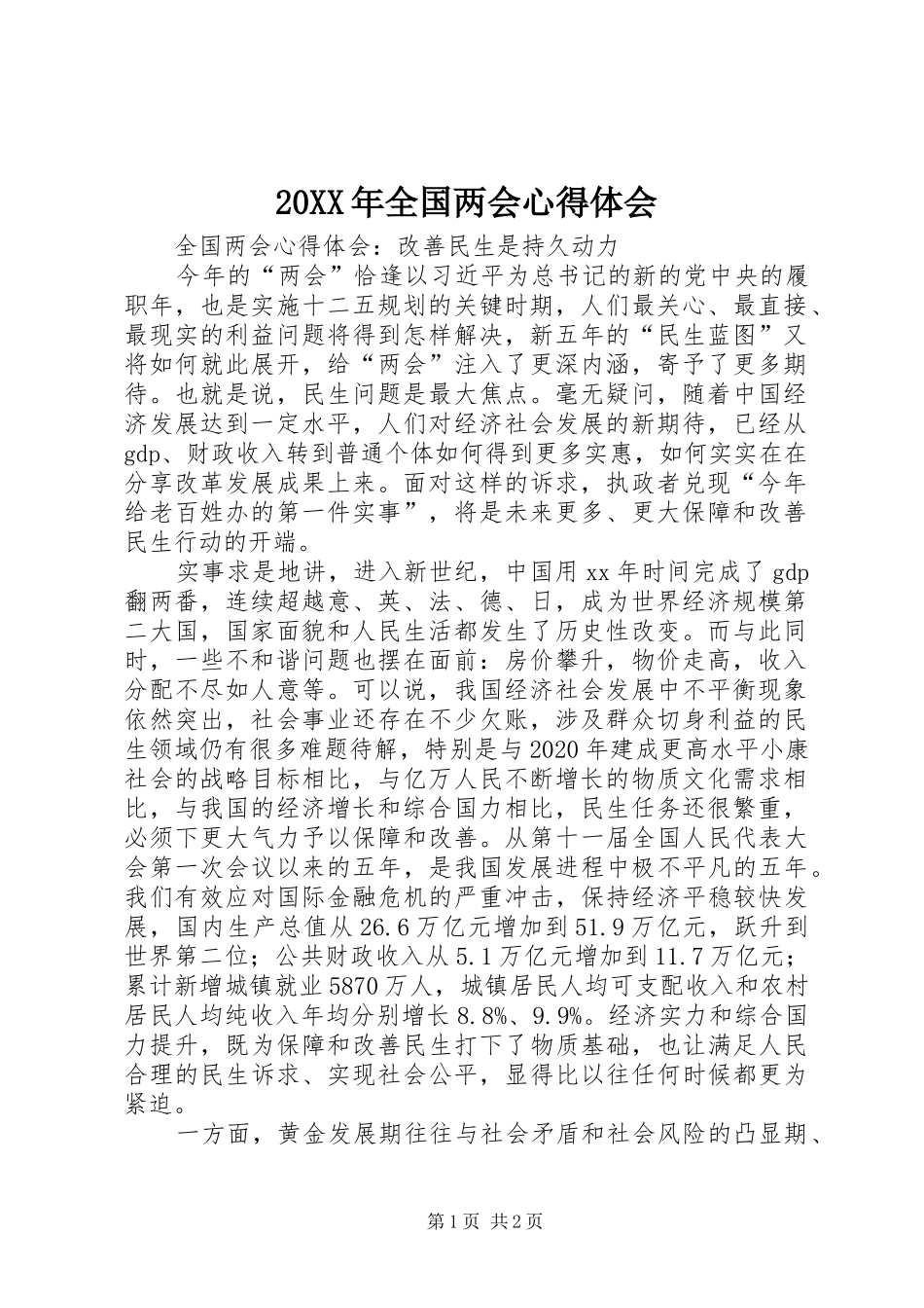 20XX年全国两会心得体会 (5)_第1页