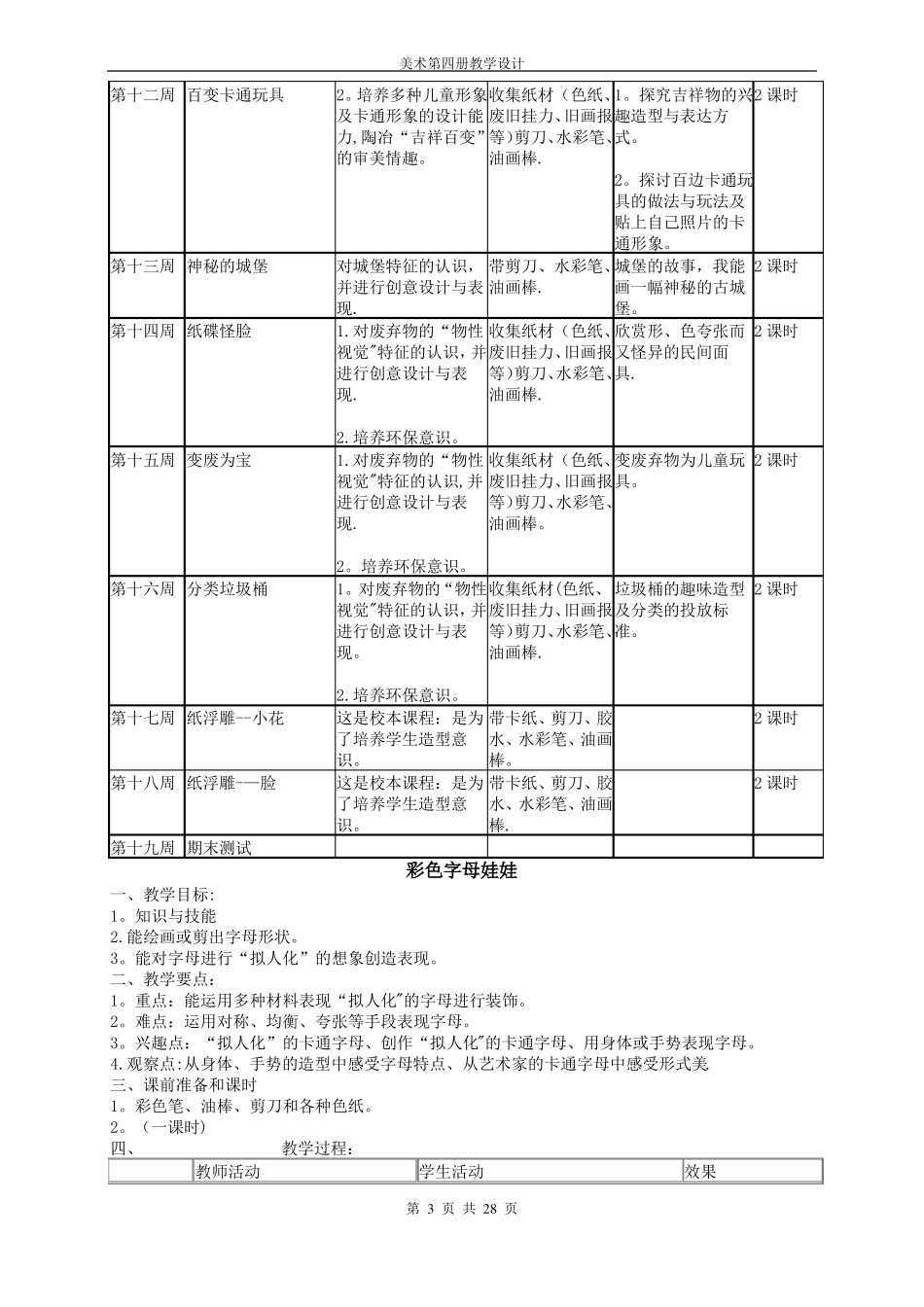 岭南版二年级下册美术全册教案表格式_第3页