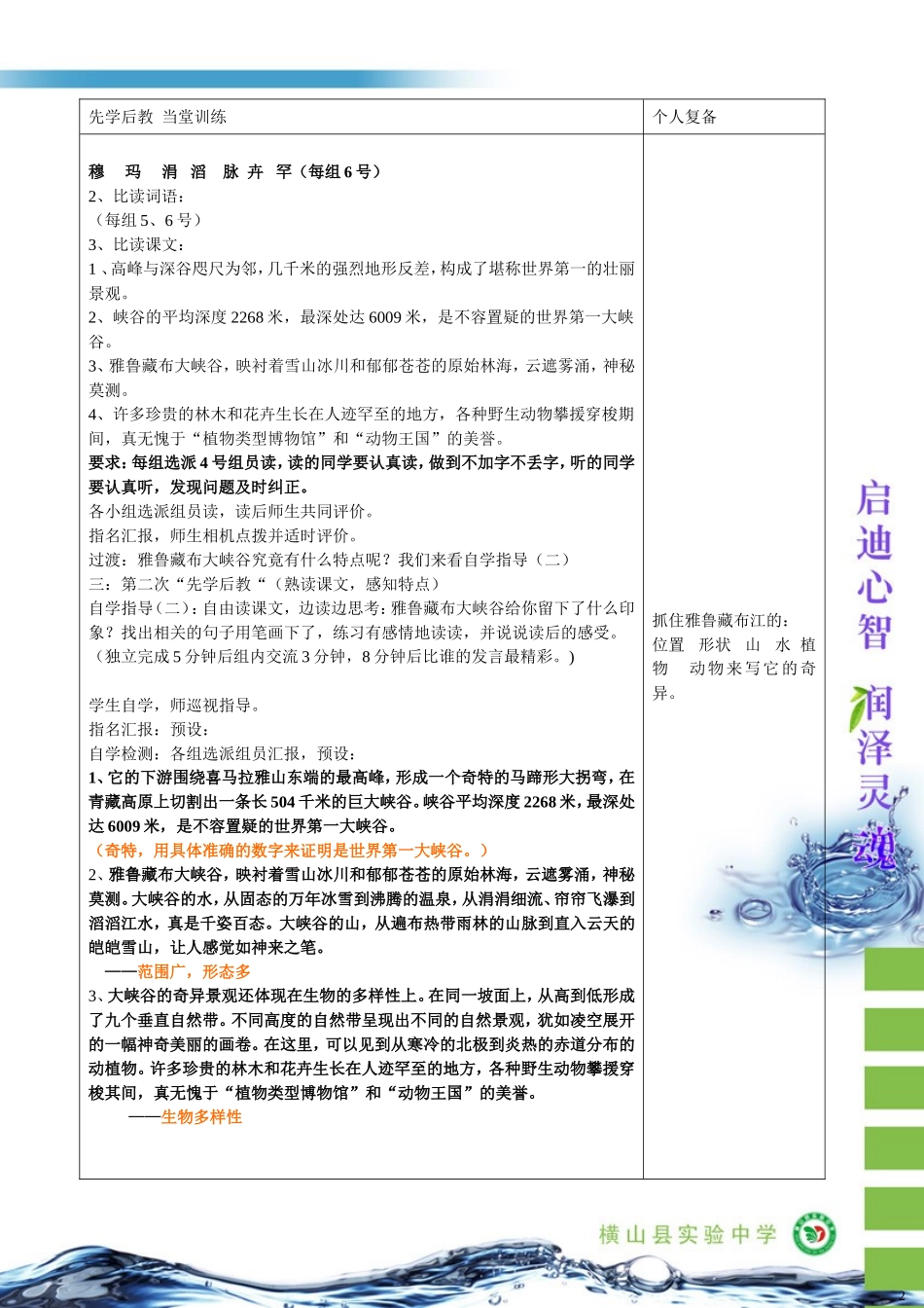 四年级上语文2、《雅鲁藏布大峡谷》郑振霞_第2页