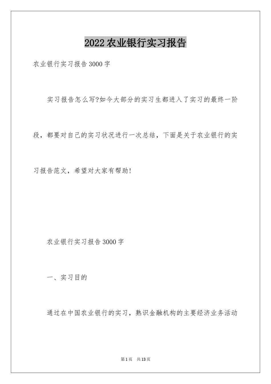 2024农业银行实习报告_第1页
