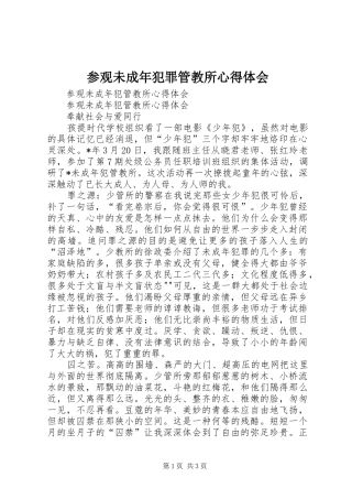 参观未成年犯罪管教所心得体会