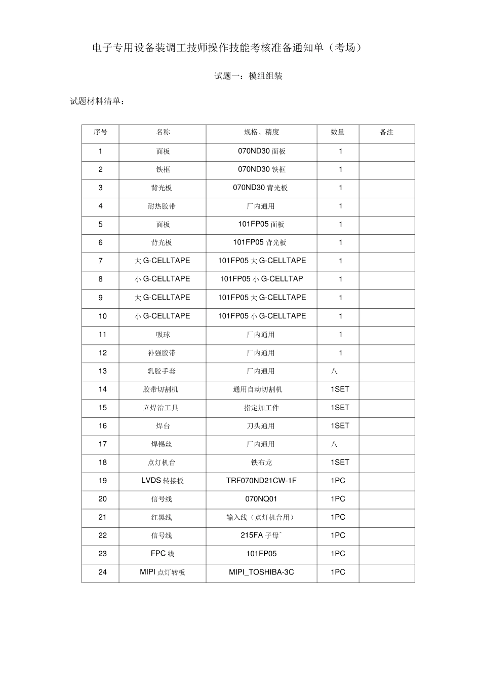 电子专用设备装调工技能试题_第1页