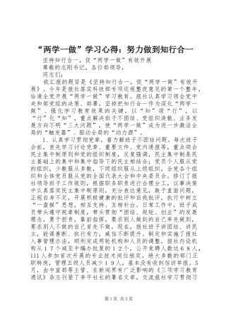 “两学一做”学习心得：努力做到知行合一