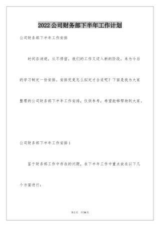 2024公司财务部下半年工作计划