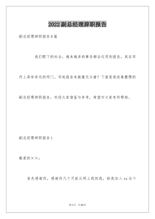 2024副总经理辞职报告