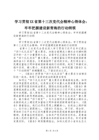 学习贯彻XX省第十三次党代会精神心得体会：牢牢把握建设新青海的行动纲领