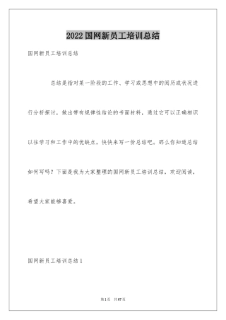 2024国网新员工培训总结