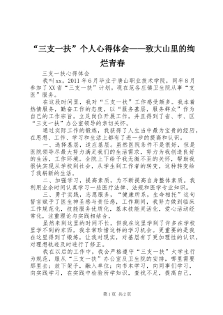 “三支一扶”个人心得体会——致大山里的绚烂青春