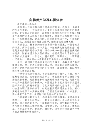 向杨善州学习心得体会