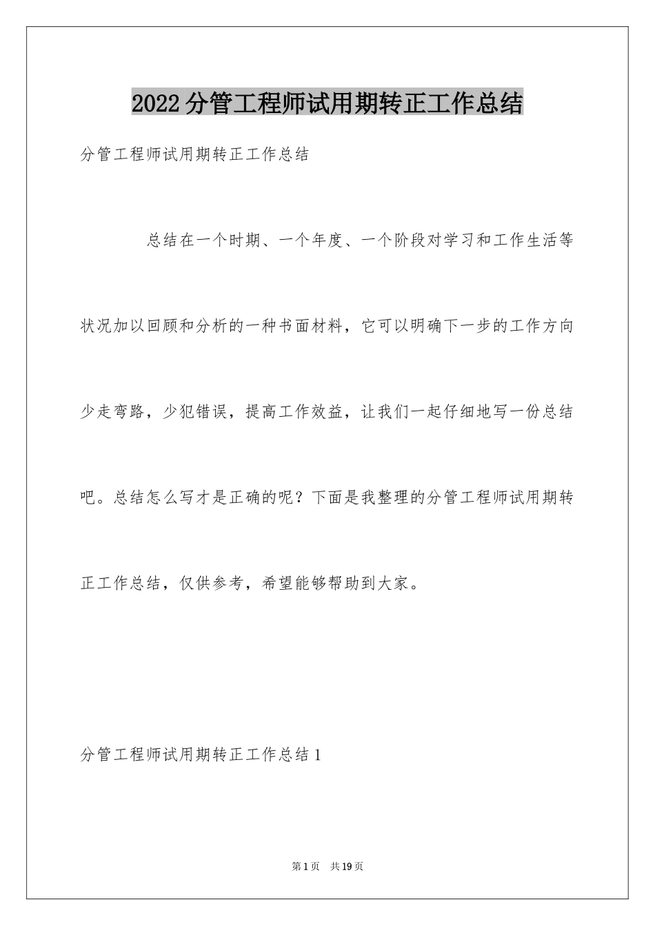 2024分管工程师试用期转正工作总结_第1页