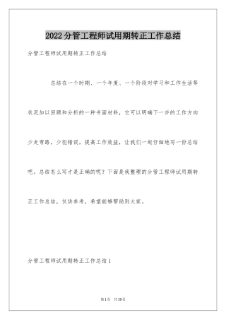 2024分管工程师试用期转正工作总结