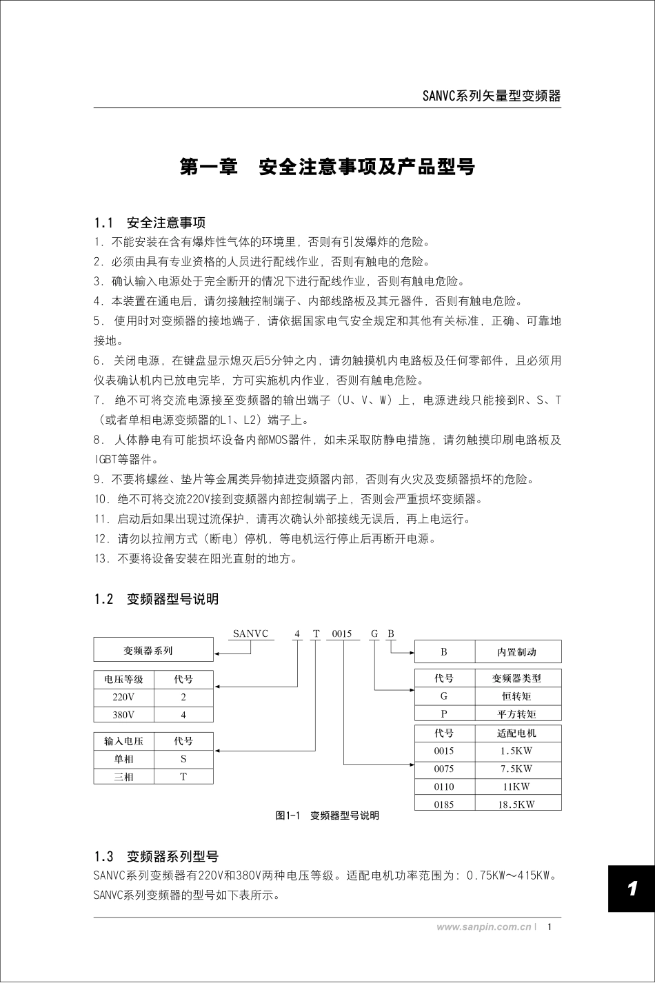 三品科技SANVC系列矢量变频器说明书_第1页