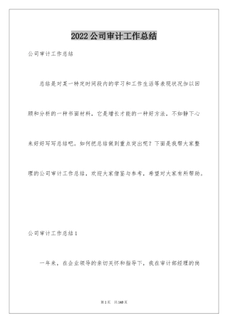 2024公司审计工作总结