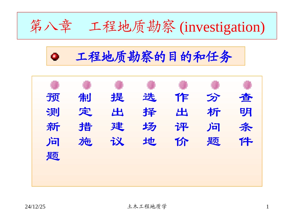 土木工程地质学第八章  工程地质勘察(investigation)_第1页