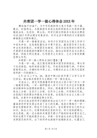 共青团一学一做心得体会20XX年