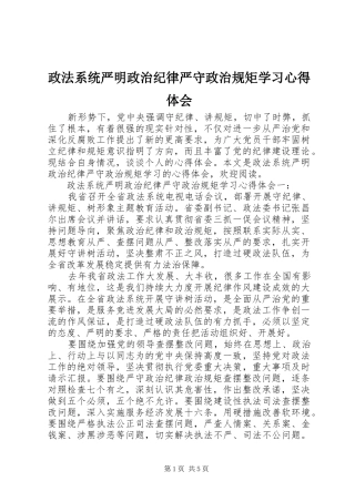 政法系统严明政治纪律严守政治规矩学习心得体会