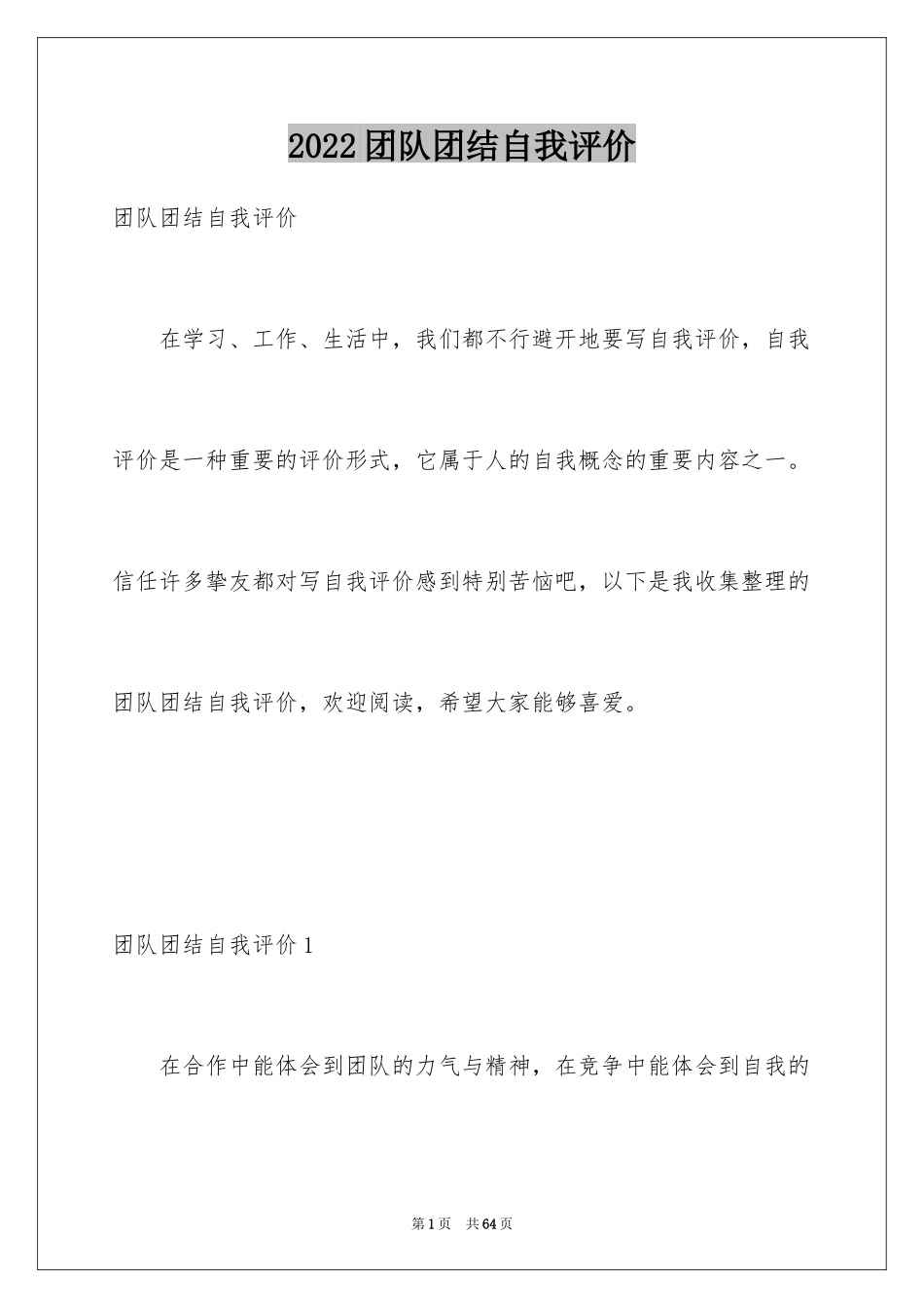 2024团队团结自我评价_2_第1页
