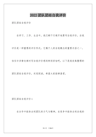 2024团队团结自我评价_2