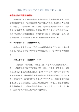 2022单位安全生产问题自查报告范文三篇