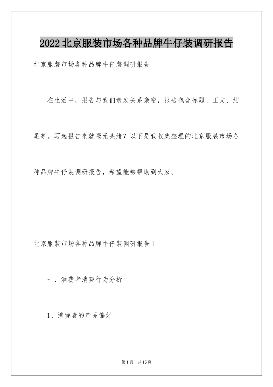 2024北京服装市场各种品牌牛仔装调研报告_第1页