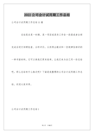 2024公司会计试用期工作总结