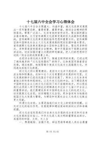 十七届六中全会学习心得体会