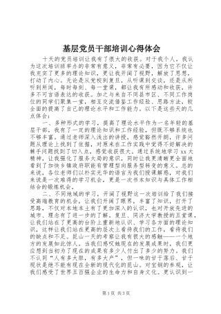 基层党员干部培训心得体会