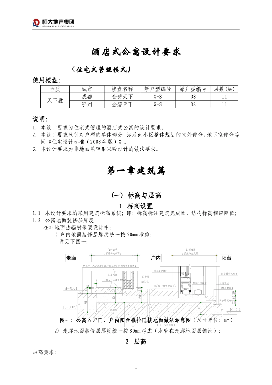 恒大标准-8酒店式公寓设计要求(住宅式管理模式)_第1页
